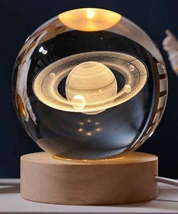 3.15 inch 3D Planet Crystal Ball,with Wooden Base,Night Light 8cm 0