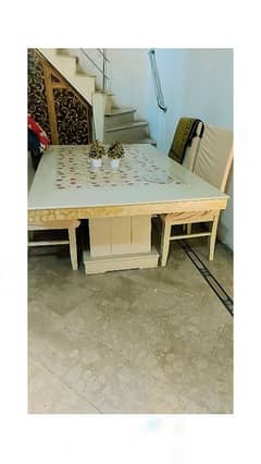 dining table with six chairs and bartan wali Almari