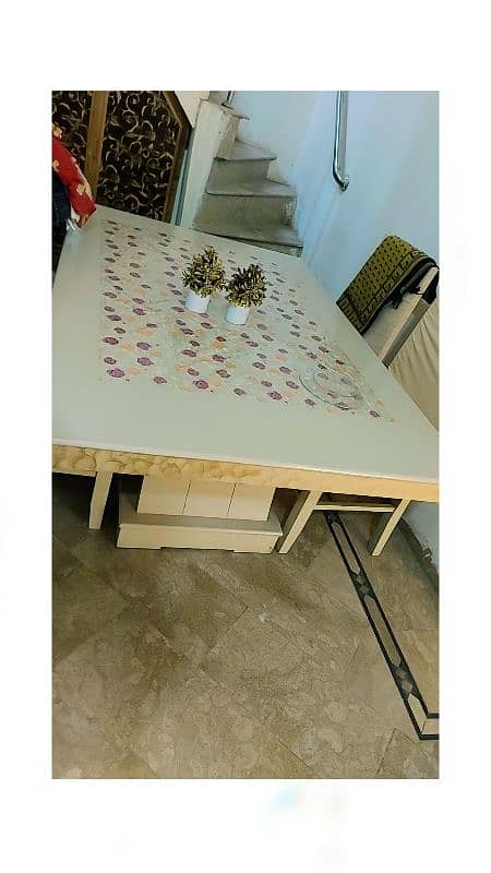 dining table with six chairs and bartan wali Almari 1