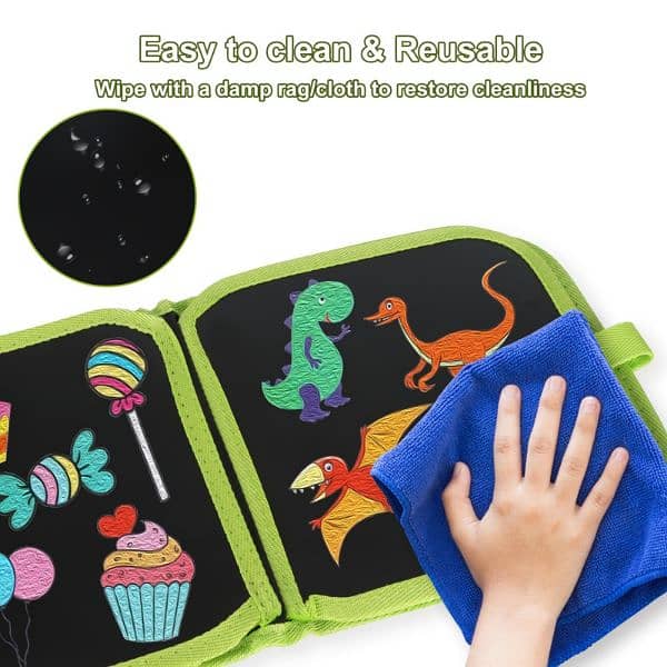 Kids Portable Black Drawing Board Erasable Mess-Free Chalk Drawings 6