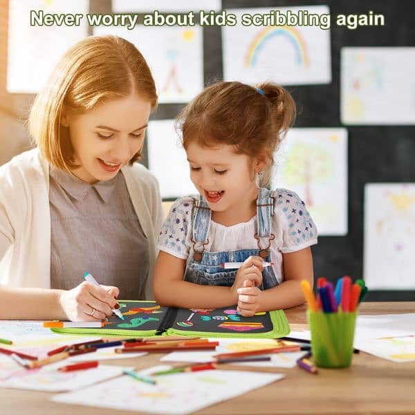 Kids Portable Black Drawing Board Erasable Mess-Free Chalk Drawings 8