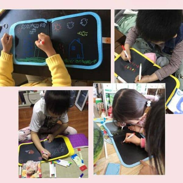 Kids Portable Black Drawing Board Erasable Mess-Free Chalk Drawings 11