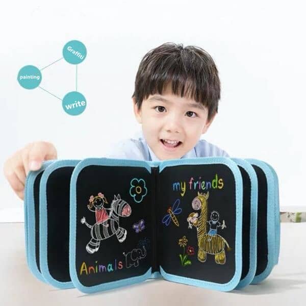 Kids Portable Black Drawing Board Erasable Mess-Free Chalk Drawings 14