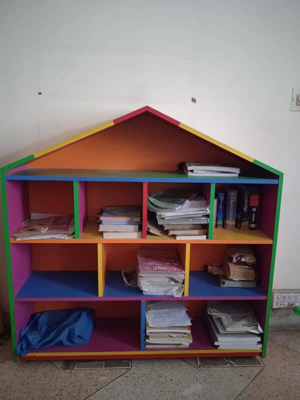 colourful book shelf 0