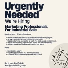 Marketing Professionals For Industrial Sale Job in Lahore