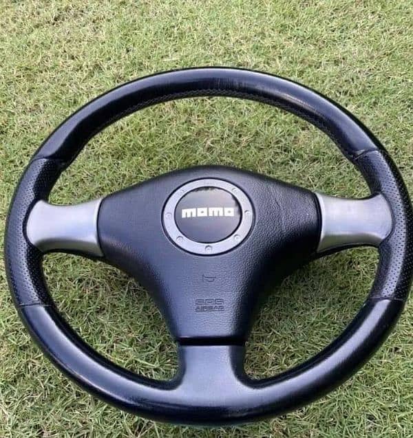 TOYOTA  MOMO STEERING WHEEL black gray leather genuine 6