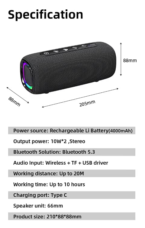 Rockmia EBS-608 20W 4000mAh Wireless Speaker Bluetooth 5.1 With RGB Li 9