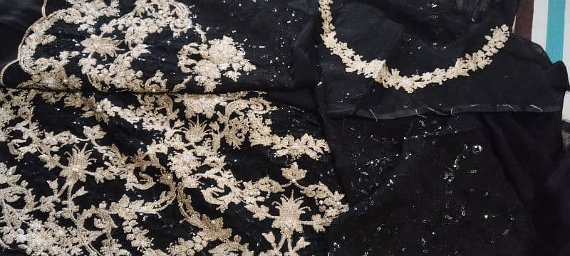 Luxury chiffon embroidered Black Saree. unstiched 1