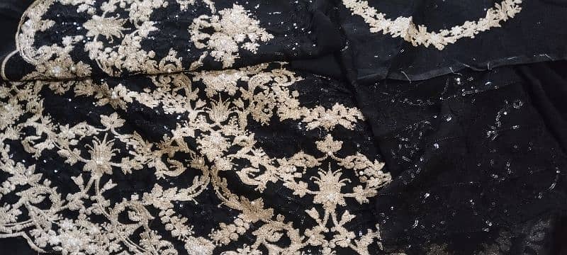 Luxury chiffon embroidered Black Saree. unstiched 2