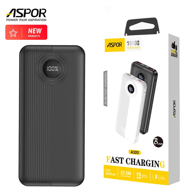 ASPOR A317 22.5W 30000MAH FAST CHARGING POWER BANK WITH 3 CABLES BLACK 8