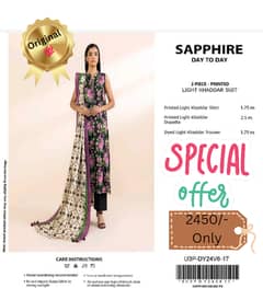 LADIES SUIT/UNSTITCHED/SHALWAR KAMIZ/SAPPHIRE DAY/ AFFORDABLE PRICE