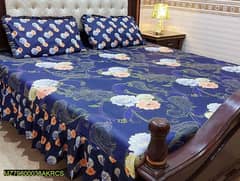 3 Pcs cotton Salonica Printed Frill Double Bedsheets