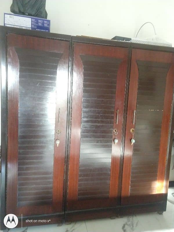 wooden furniture with mattress and three door wardrobe 2