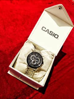 Casio watch with silver black dial