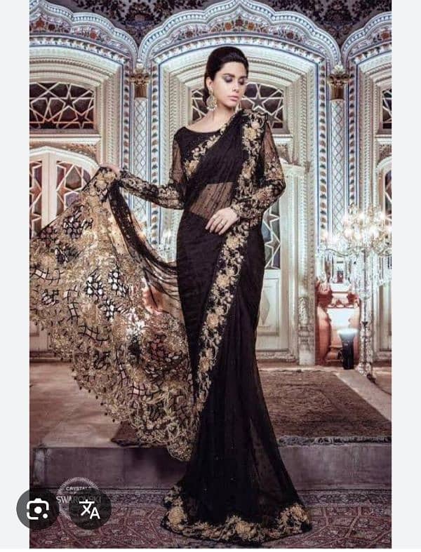 maria B Luxury Formal Heavy and full Embroidered black sari 4