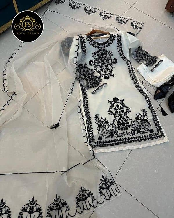 3pcs women stitched organzaEmberoidered suit 1