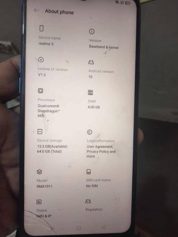 Realme 5, 4/64gb, screen cornor Sy halki crack 1