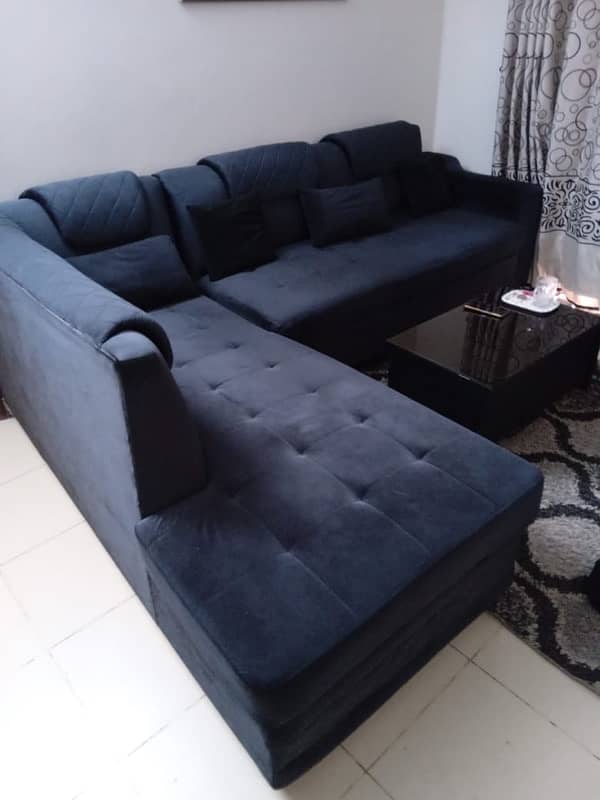 sofa L shape in black colour, within warranty, branded foam used 9