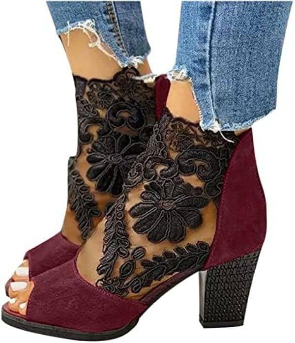 Open toe chunky heels lace mesh sandals original brand Shein 2