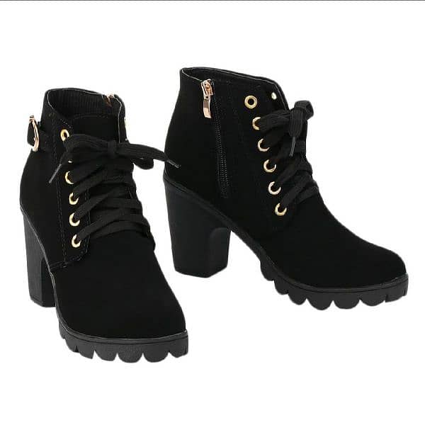 Ankle boots suede shoes with heels, buckle, lace up side zipper 1