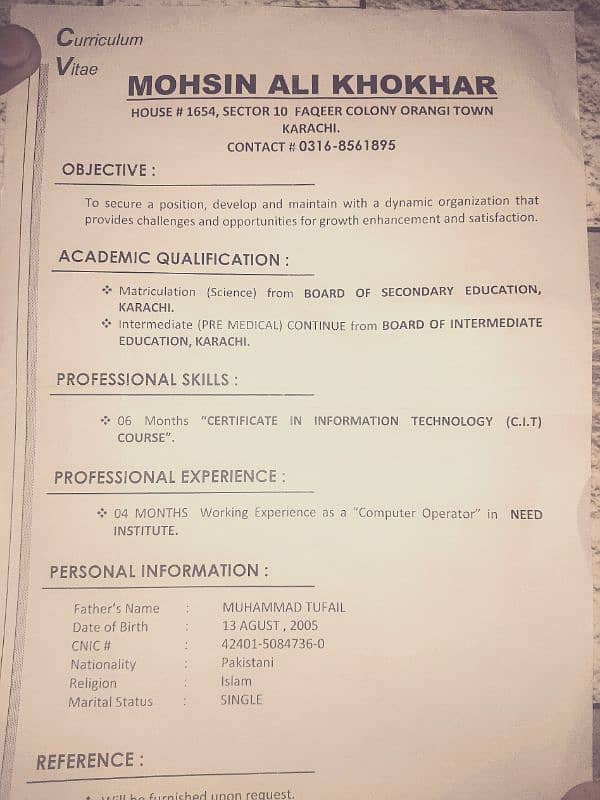 need job inter complete sales man ka experience ha 0