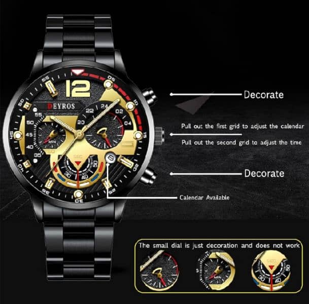 luxury fashion watch stainless steel wristwatch calendar t 3