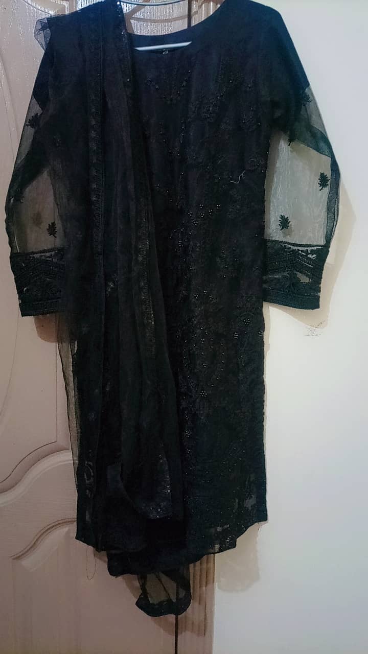 Black embroidered kurta with dupta and trouser 0