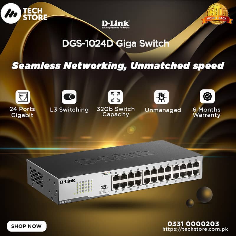 D-Link | Switches Gigabit Un-managed DesktopSwitch DGS-1024 | 24-Port 0