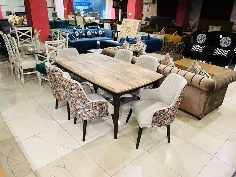 6 seater dining set/wooden chairs/glass top table/luxury dining 0