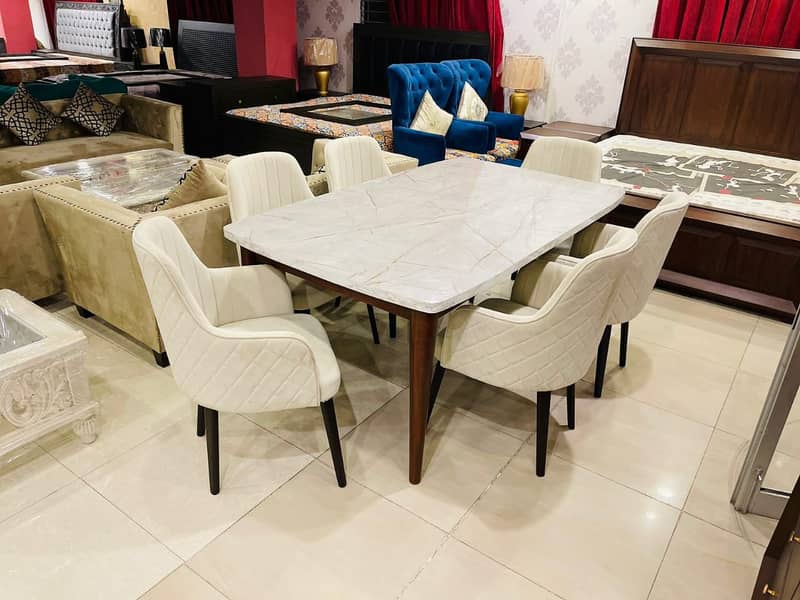 6 seater dining set/wooden chairs/glass top table/luxury dining 3