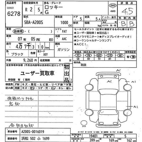 Daihatsu Rocky 2020 Model 2024 Fresh Import 4.5 Grade Auction Sheet 1