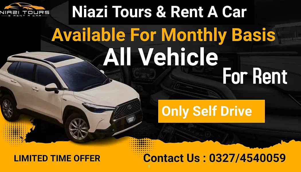 Self Rent a car monthly bases, Wagon R, Corolla, Camry, Vigo, Mark X 0