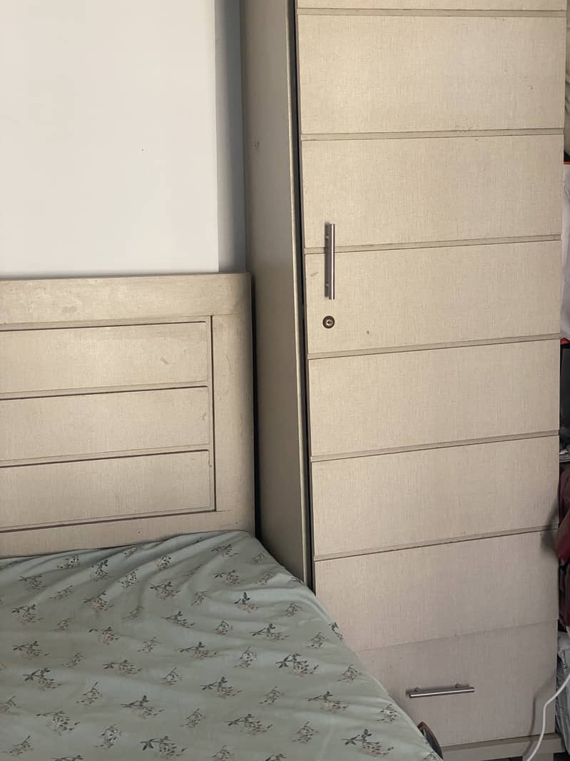 Single bed,cupboard ,side table, mattress all for 40,000pkr 3