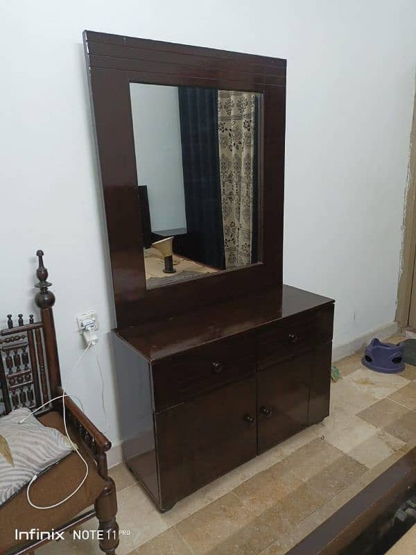 King size bed with side tables and dressing table without mattress. 2