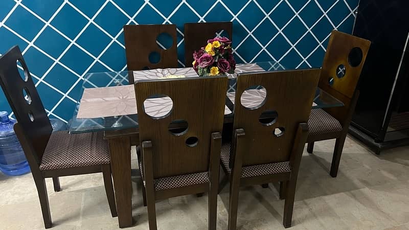 6 chairs dinning table wood and glass 4