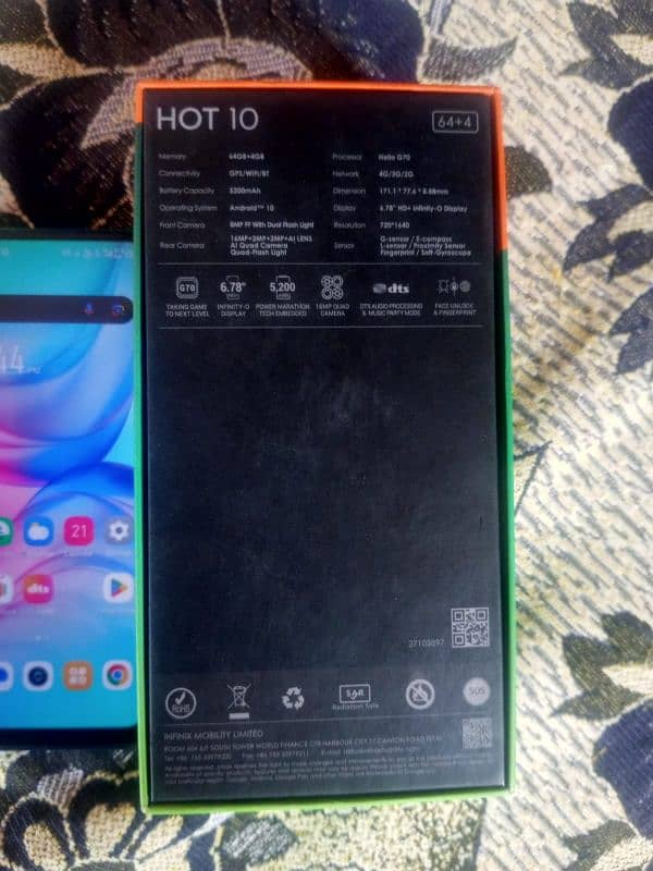 Infinix hot 10 4/64 all okay PTA approve with box 1