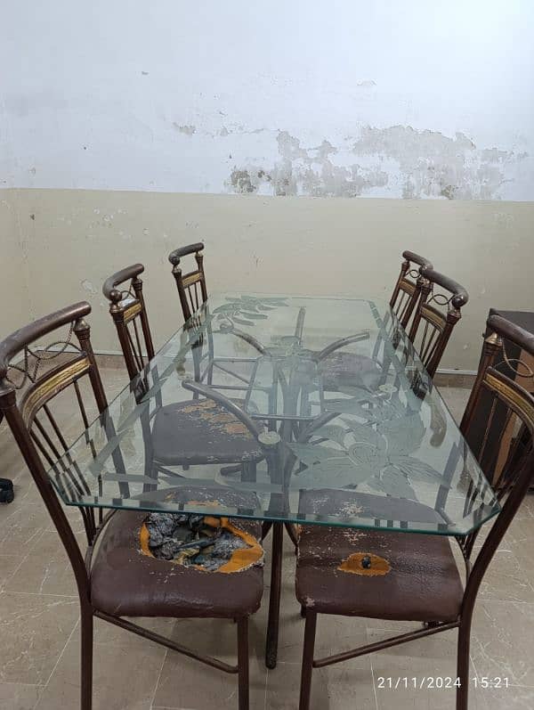 Dining table with high quality glass top with 6 chairs 0