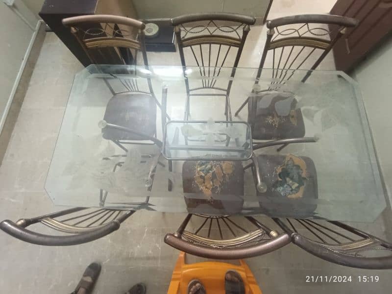 Dining table with high quality glass top with 6 chairs 1