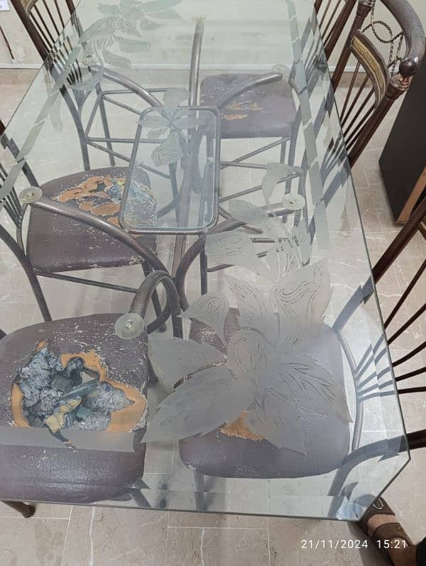 Dining table with high quality glass top with 6 chairs 2