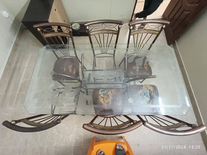 Dining table with high quality glass top with 6 chairs 3