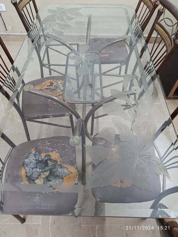 Dining table with high quality glass top with 6 chairs 4