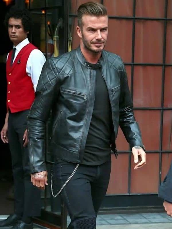 Leather Jacket David Beckham Motorcycle Black Original 4