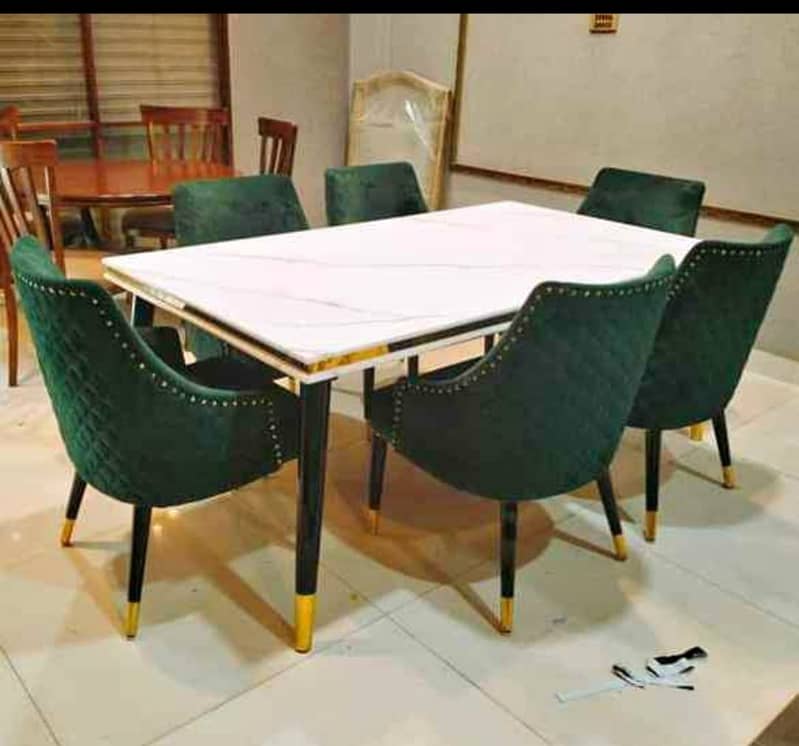 6 seater dining table set/marble top table/wooden chair/luxury dining 10