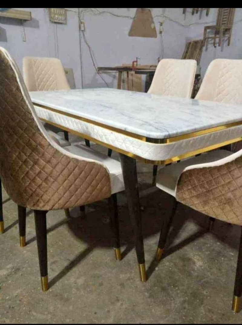 6 seater dining table set/marble top table/wooden chair/luxury dining 9