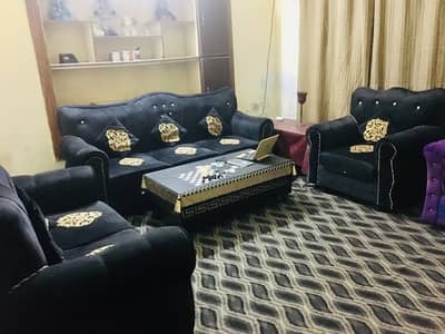 Jet black 6 seater sofa set