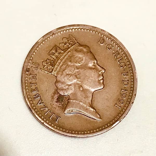 one penny coin 1991 elizababeth 2 uk 0