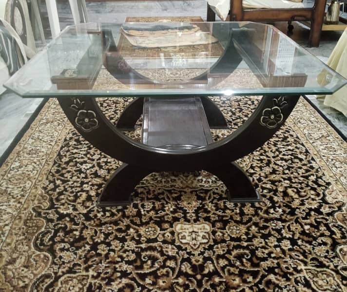 glass and wooden center table 1