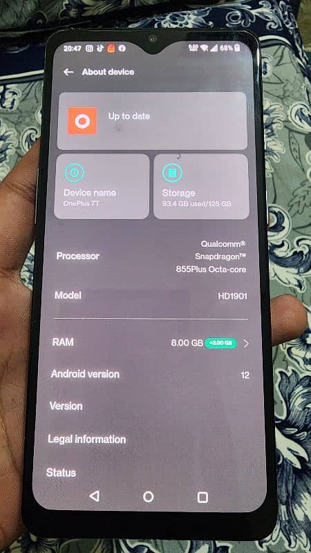 One plus 7 t.  pta approve   8+3 ram 128 gb 4