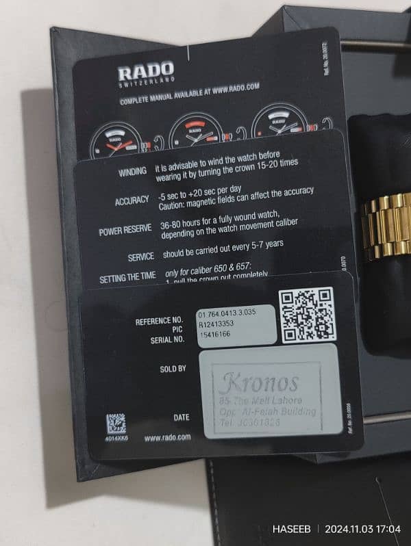 Rado watch box pack with orginal serial number 14