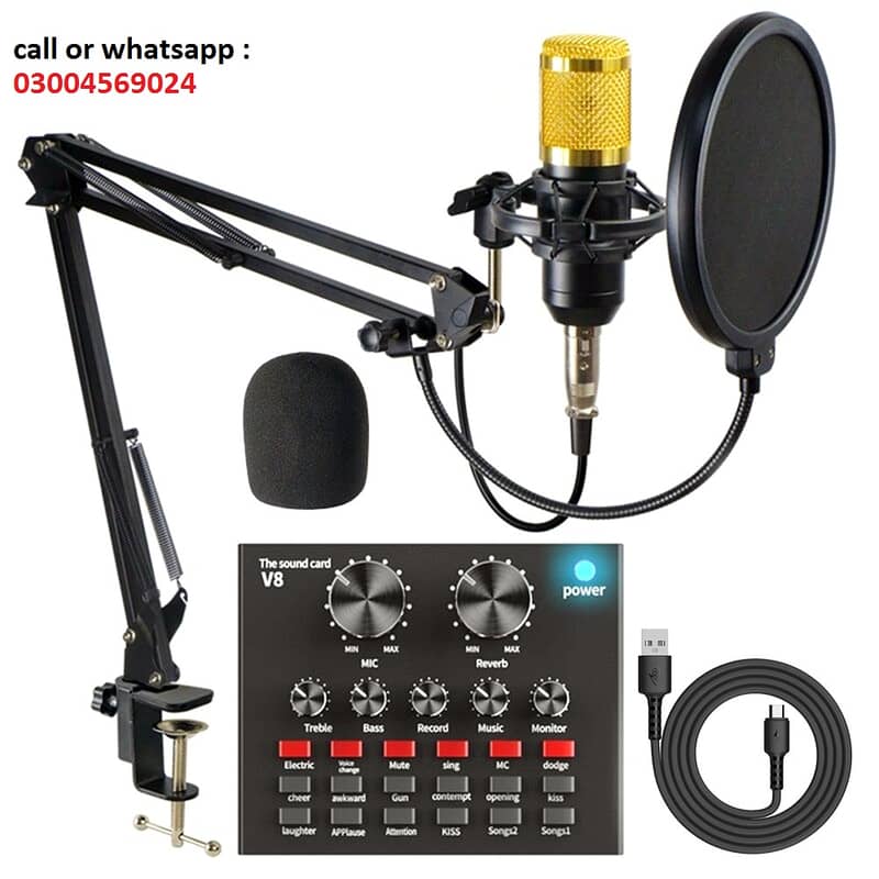 BM800+V8 Condenser Microphone Metal Body, wireless Mic / Podcast Mic 0